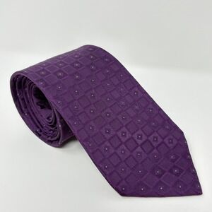 Calvin Klein Men 100% Silk Geometric Pattern Purple Necktie